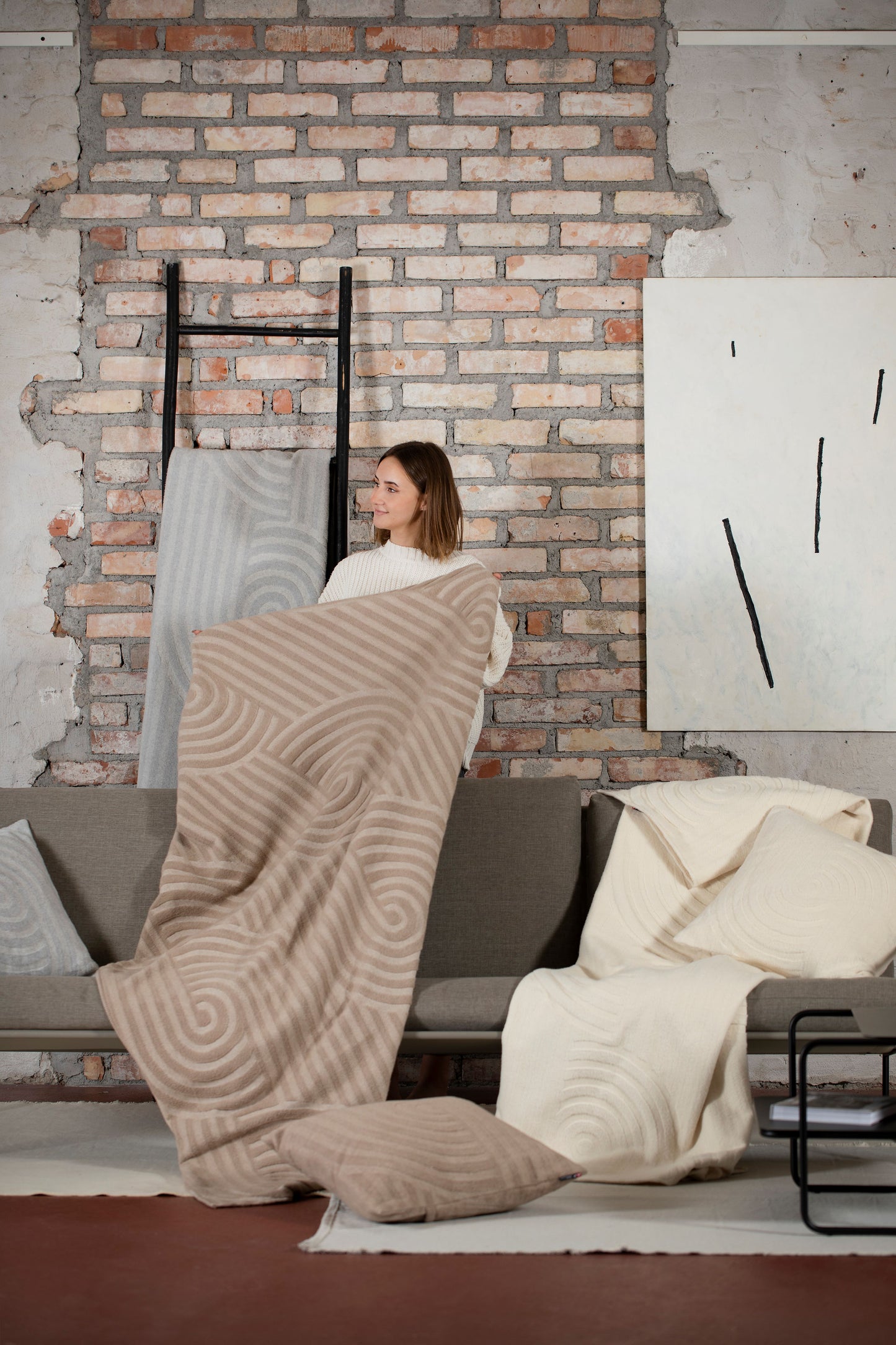 Decke gebogene Linien sand 150 x 200 cm