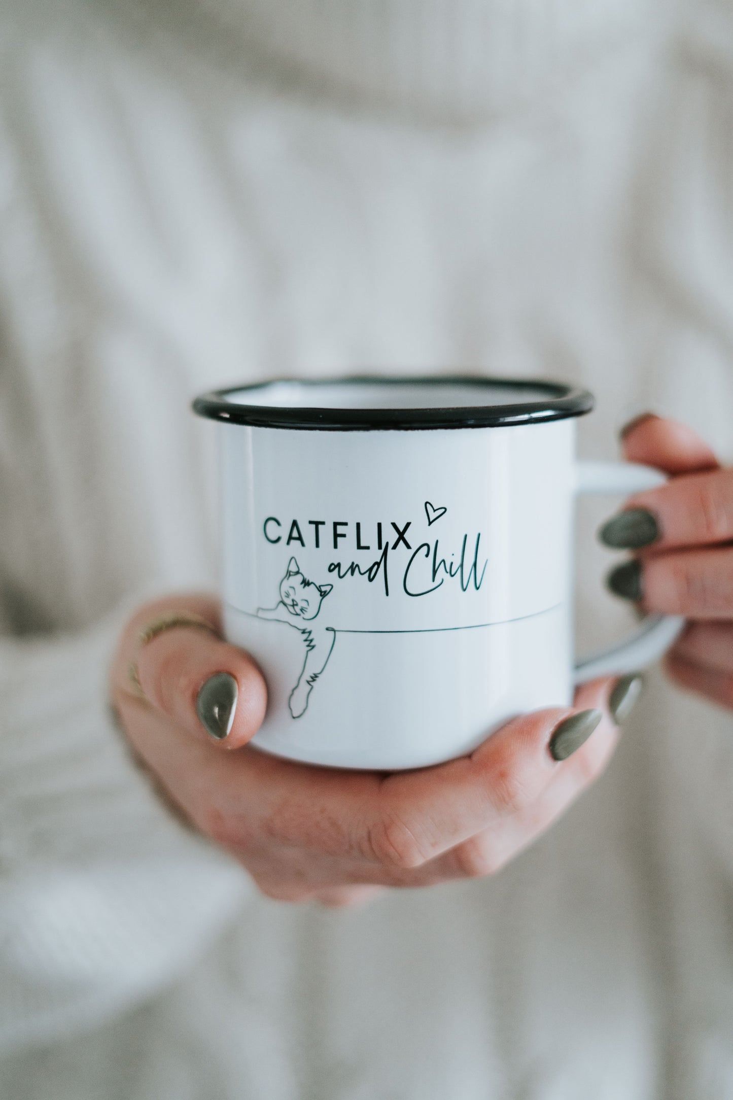 Emaille Tasse Catflix and chill