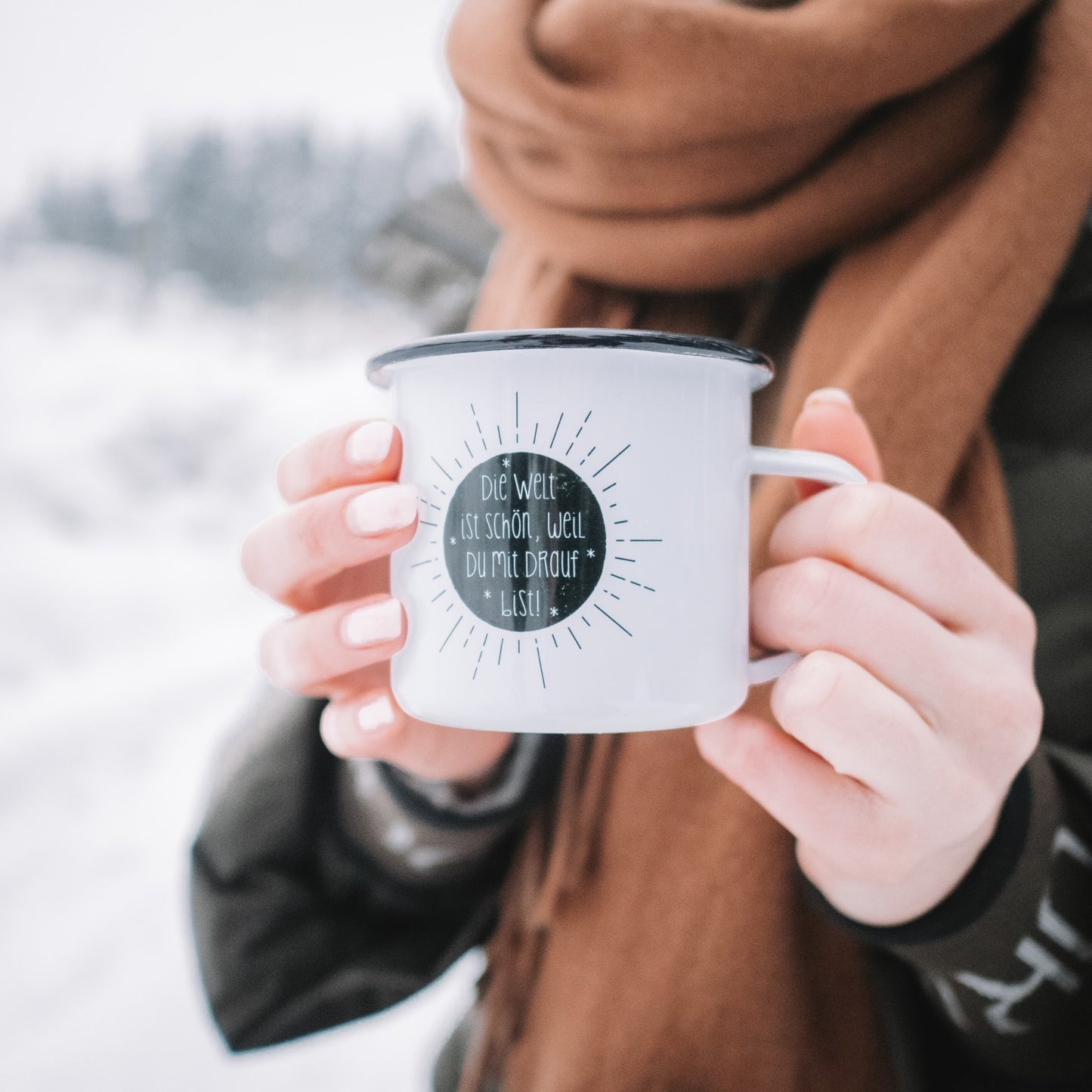 Emaille Tasse Die Welt ist schön
