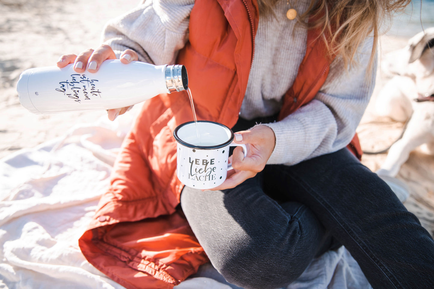 Emaille Tasse Lebe Liebe Lache