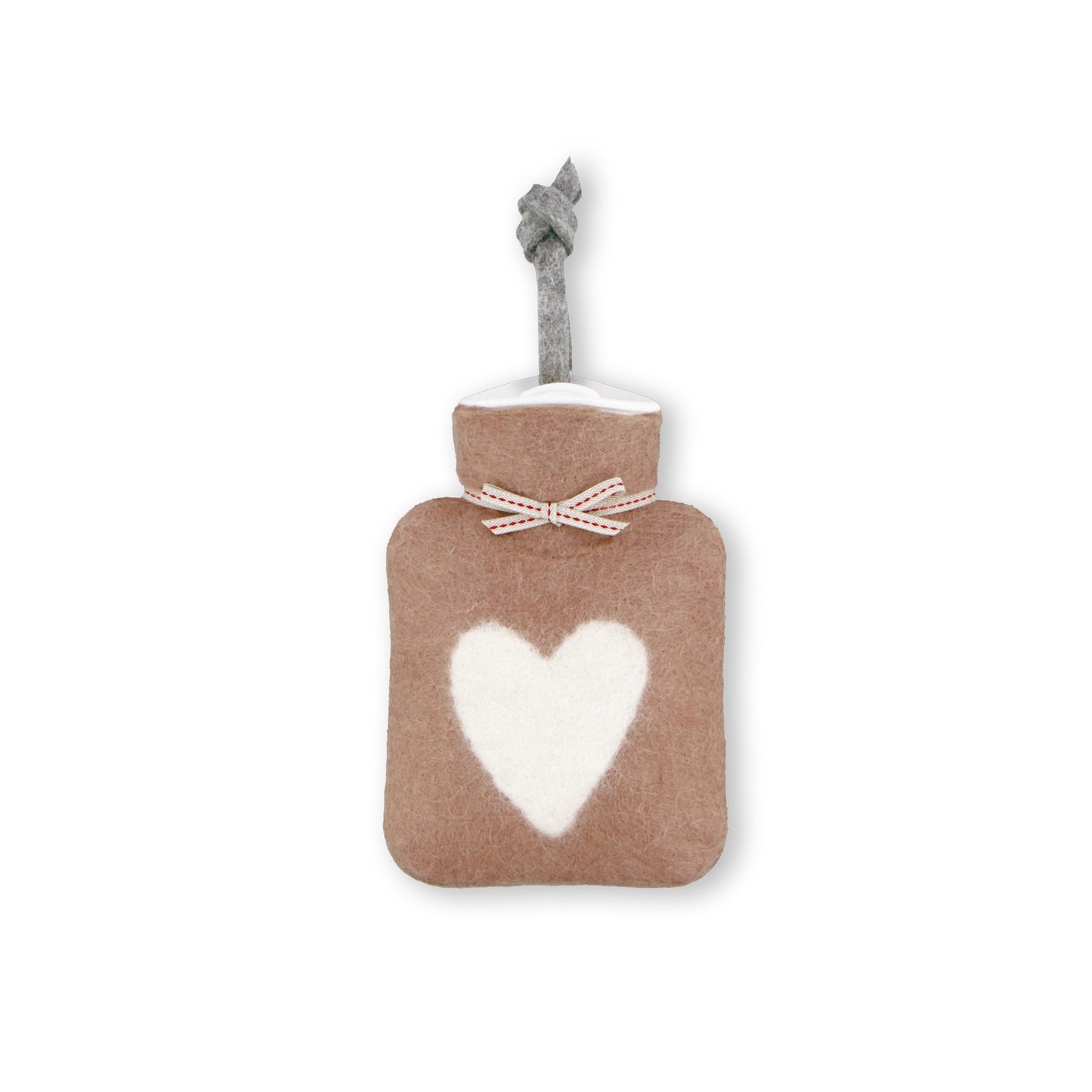 Mini Wärmflasche Herz coffee brown weiss
