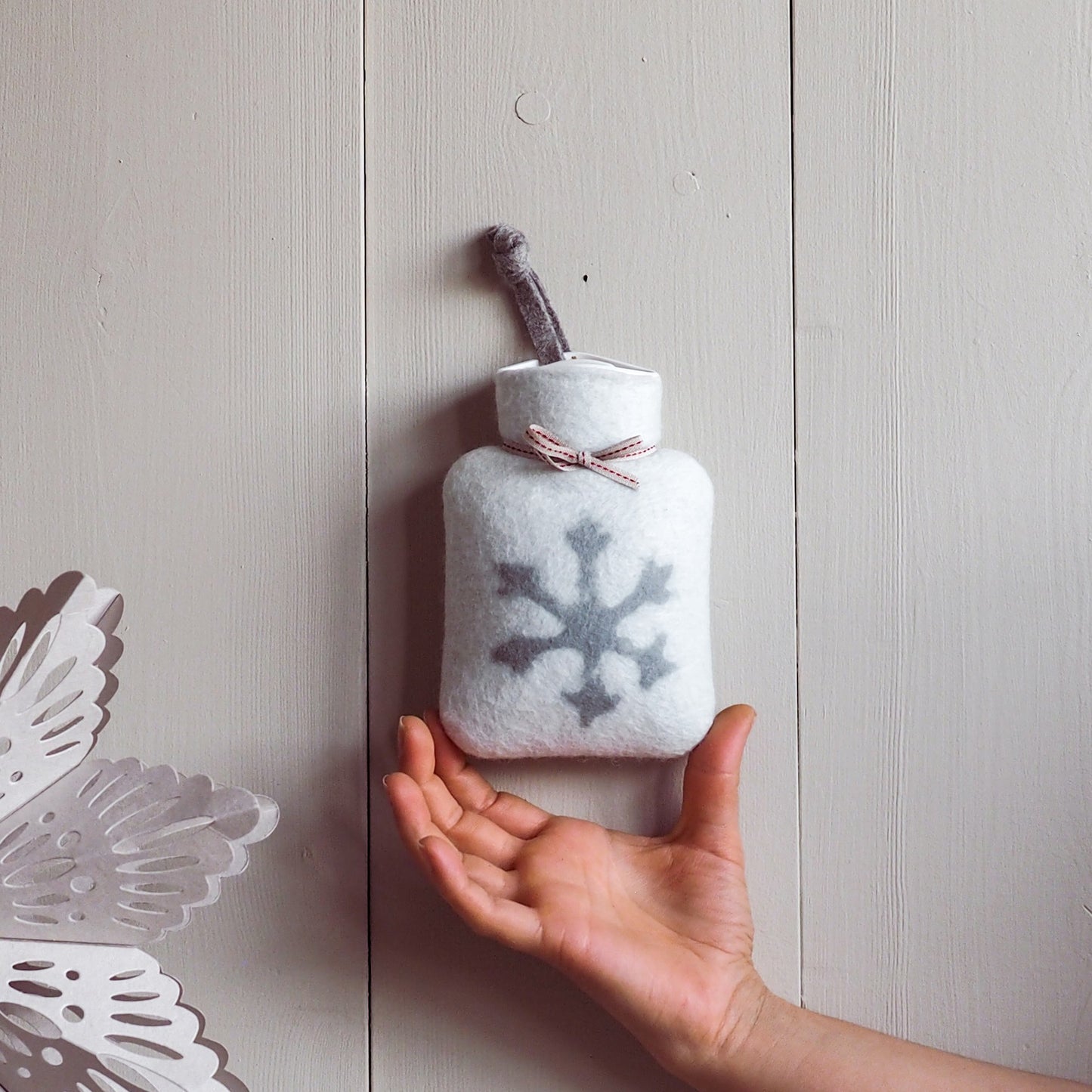 Mini Wärmflasche Schneeflocke silver blue petrol