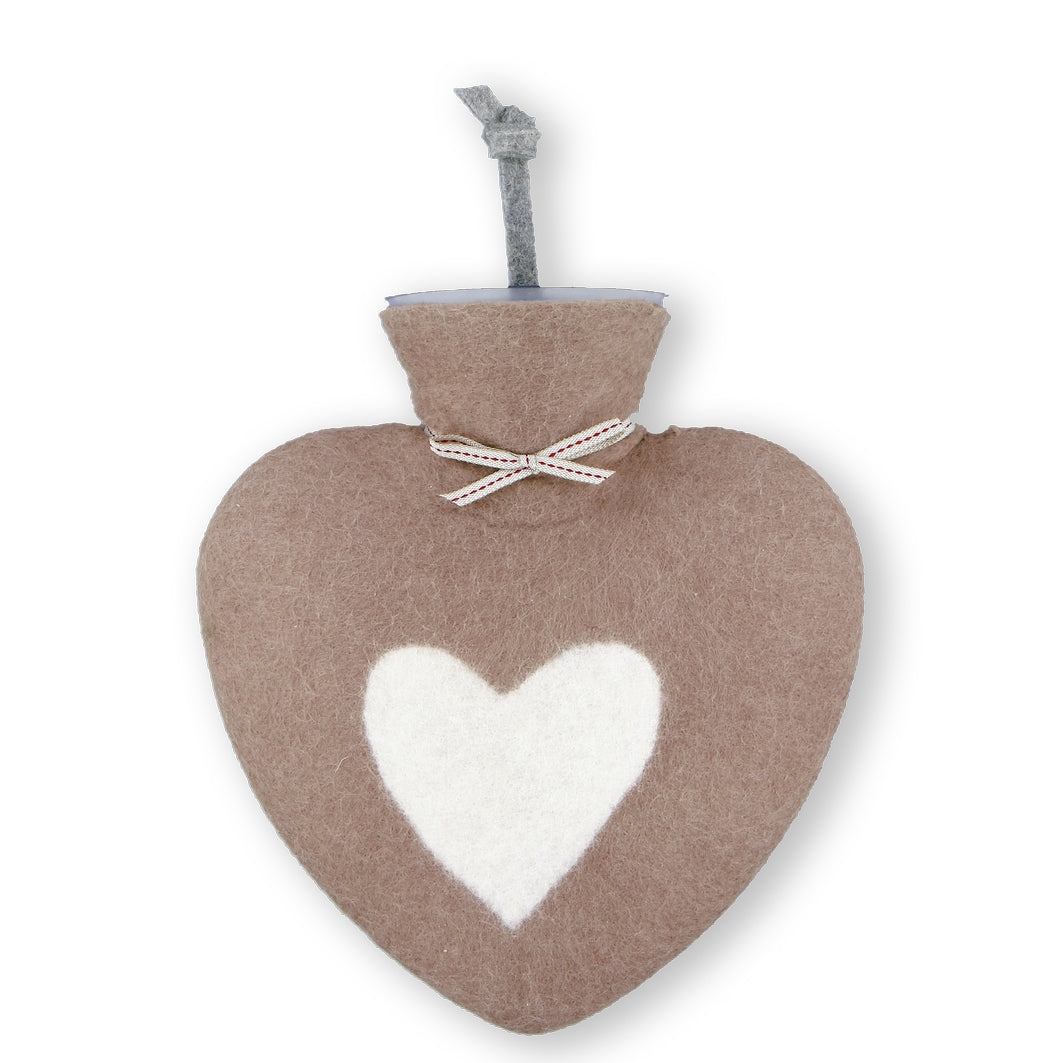 Herz Wärmflasche braun weiss
