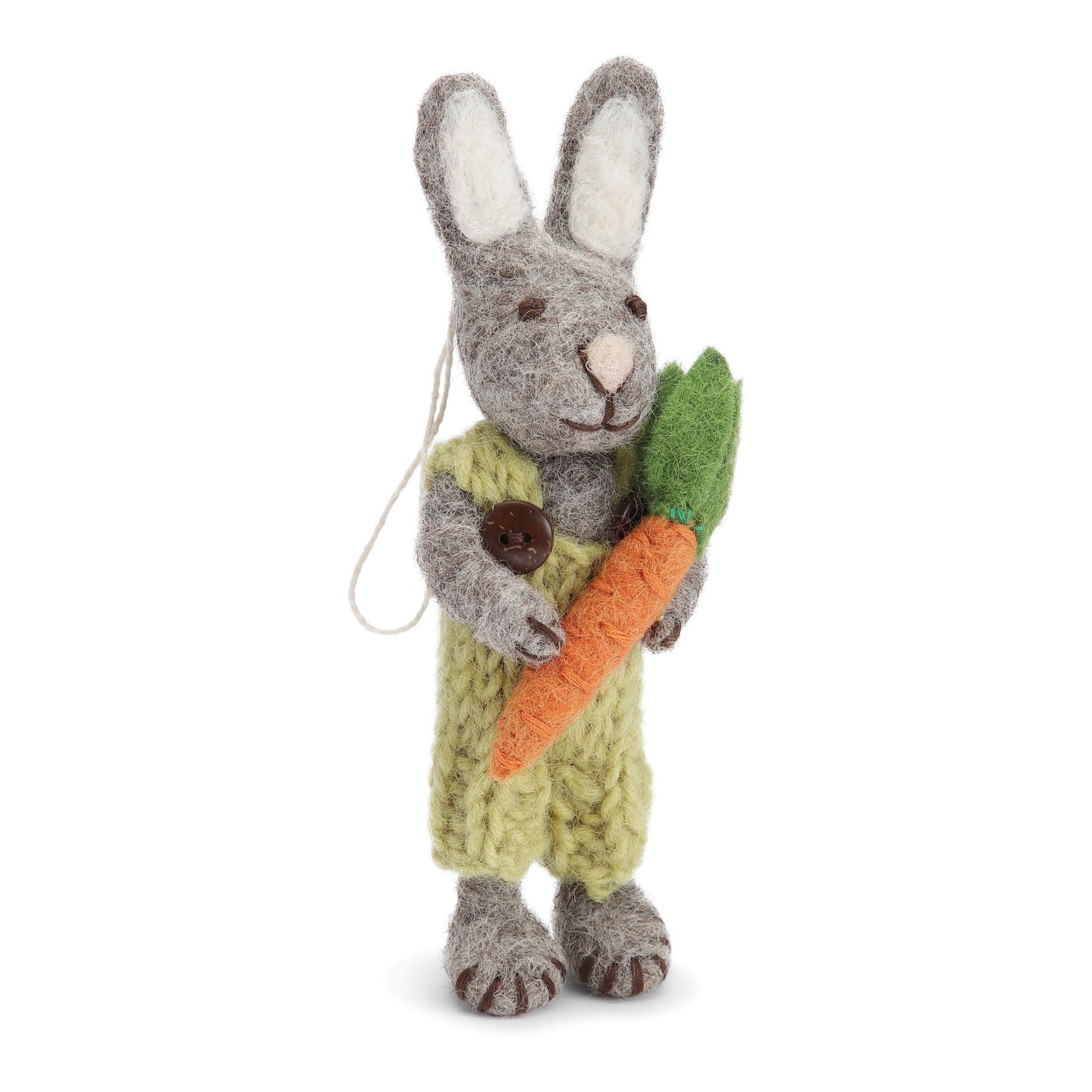 Grauer Hase mit Karotte und grüner Hose