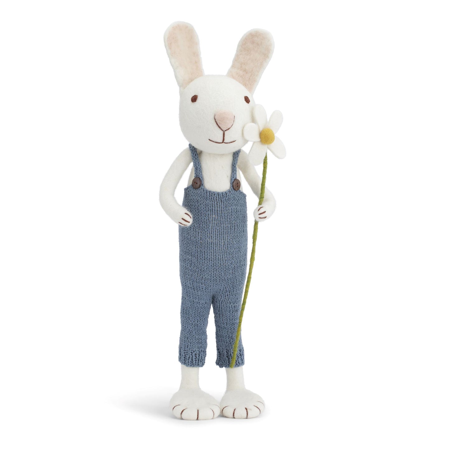 Weisser Hase mit Margerite und blauer Hose