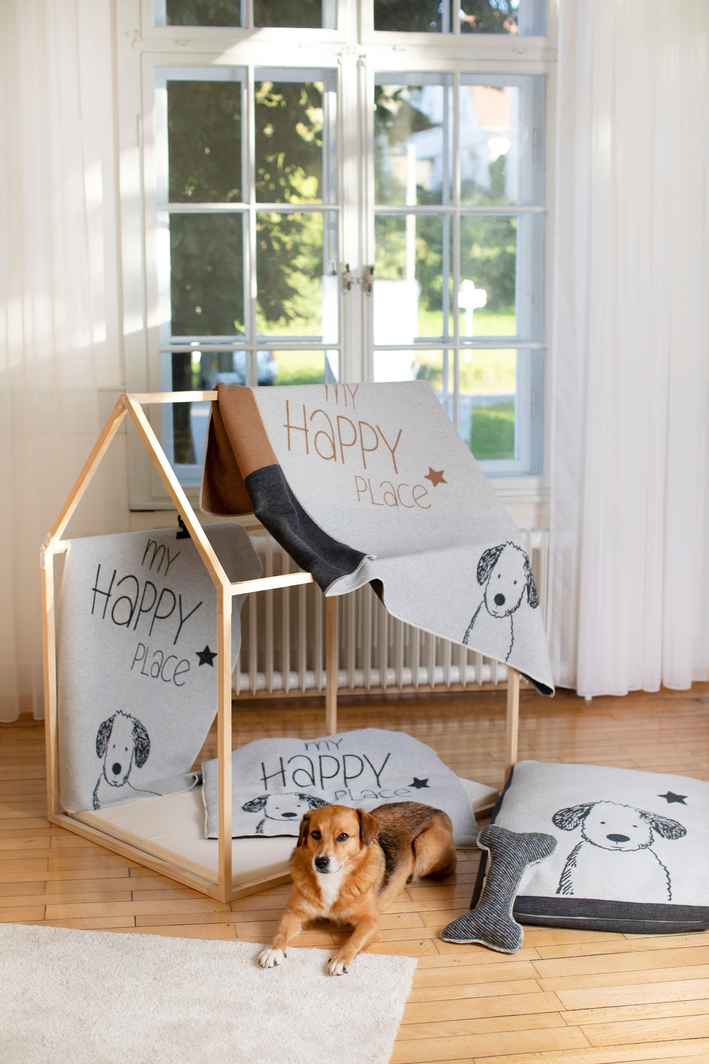 Hundebett "my happy place" dunkelgrau 60 x 90 cm