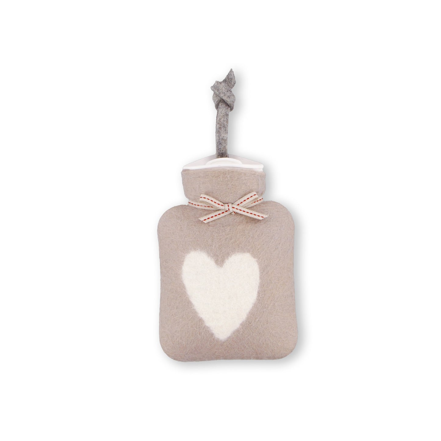 Mini Wärmflasche Herz taupe weiss