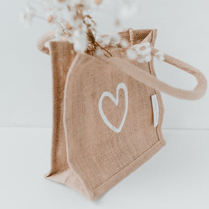 Mini Juteshopper weisses Herz