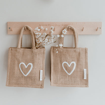 Mini Juteshopper weisses Herz