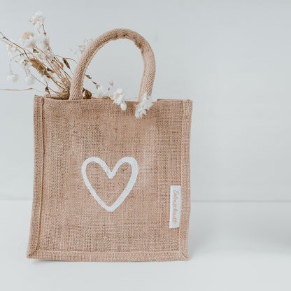 Mini Juteshopper weisses Herz