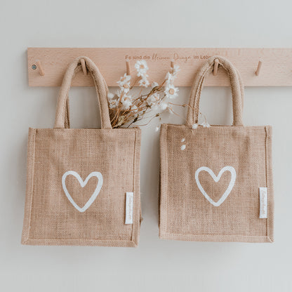 Mini Juteshopper weisses Herz