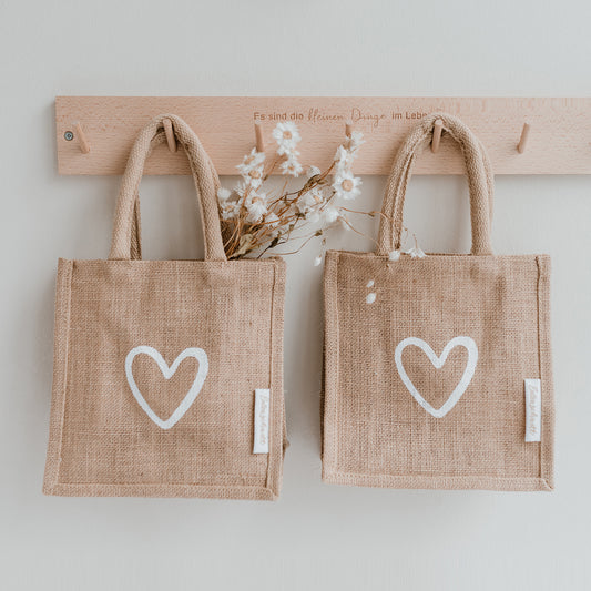 Mini Juteshopper weisses Herz