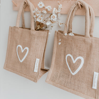 Mini Juteshopper weisses Herz