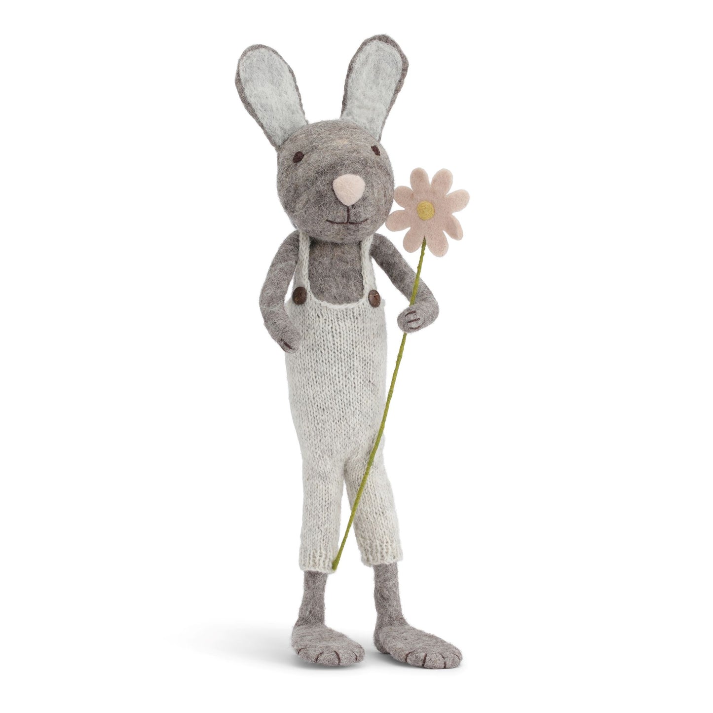 Grauer Hase mit Blume und Hose